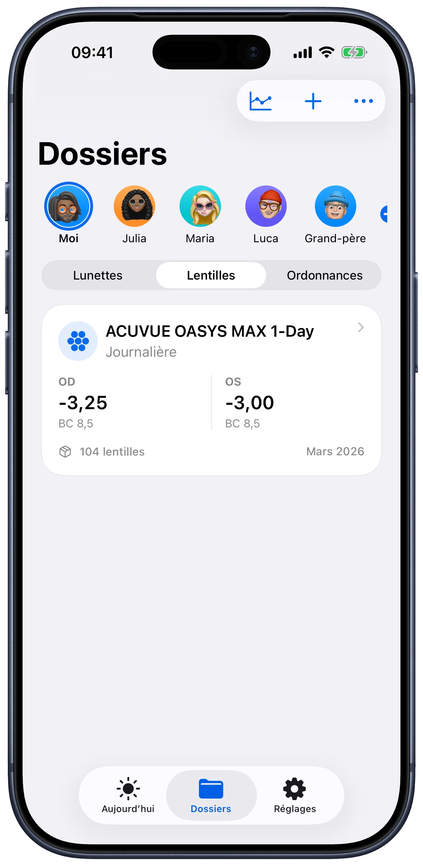 Écrans de l’app Lentes
